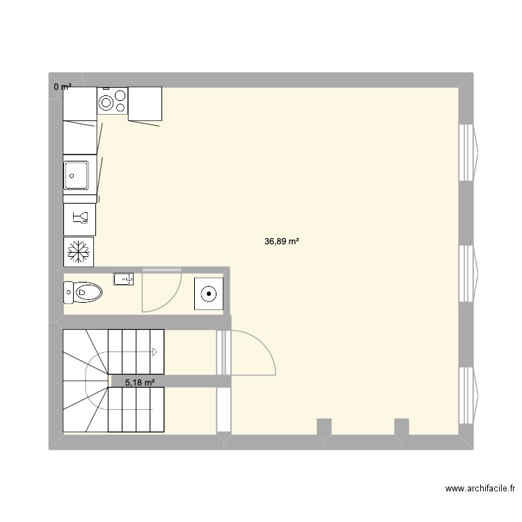 Felix RDC Plomberie. Plan de 3 pièces et 42 m2