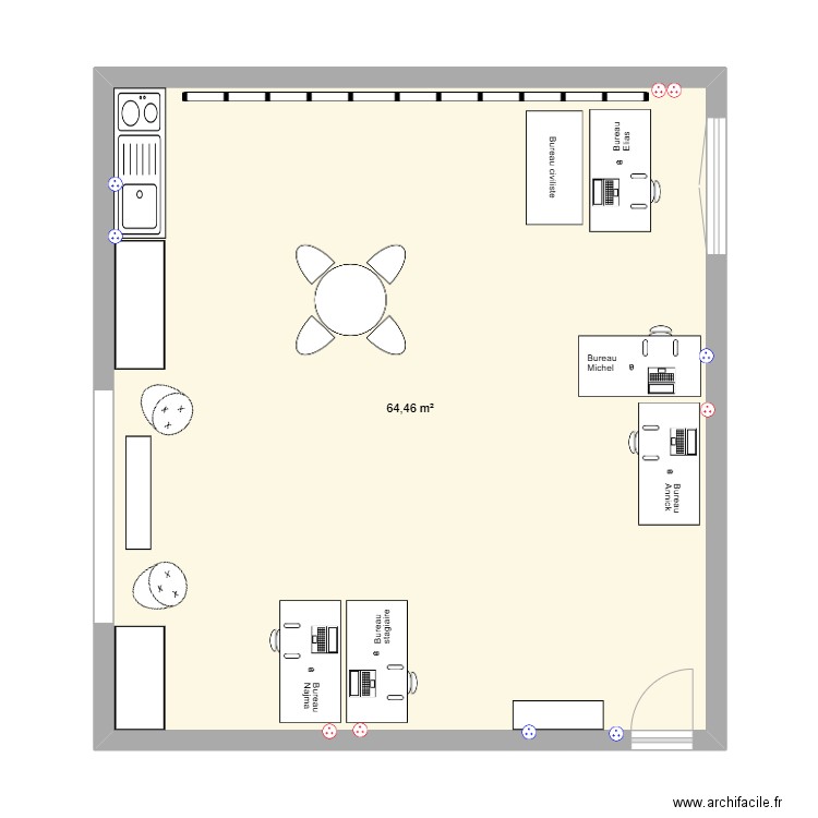Bureau Educs. Plan de 1 pièce et 64 m2