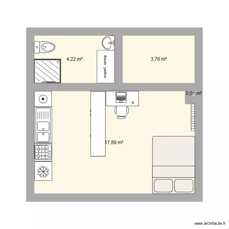 App. Plan de 4 Pièces et 26 m²