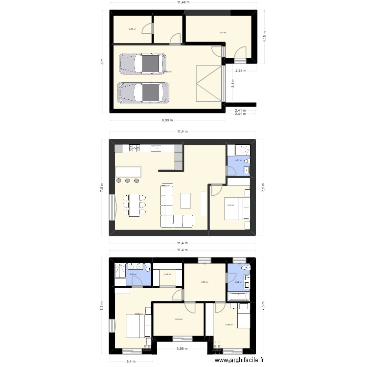 Villa GREG-GéGé 2025.ArchiFacile 2. Plan de 13 pièces et 201 m2