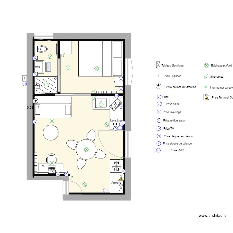 Appart 2RE - élec. Plan de 4 pièces et 25 m2