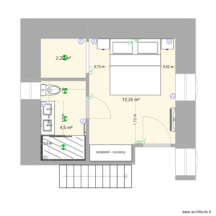 Chambre 3 modif1. Plan de 3 pièces et 19 m2