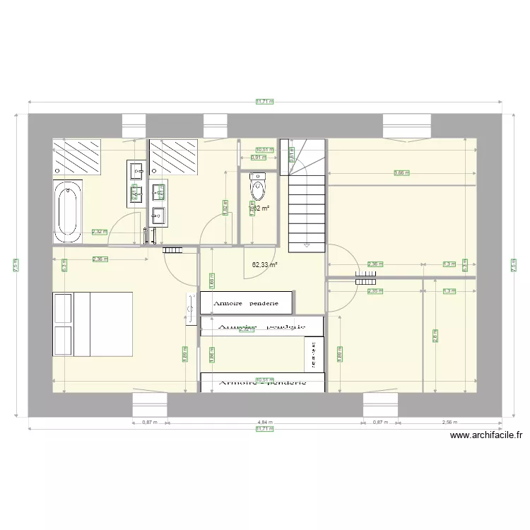 maison elouann 1 etage. Plan de 2  et 68 m²