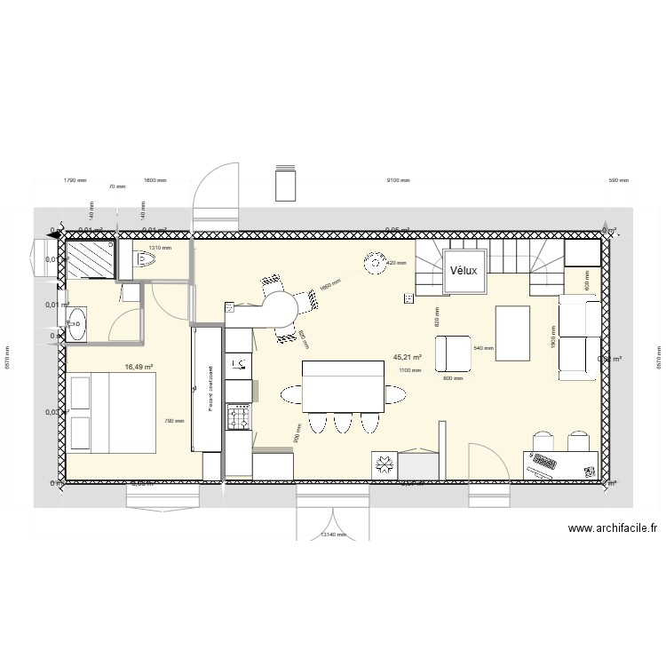 plan 2-03 Gab et Cha. Plan de 16 pièces et 62 m2