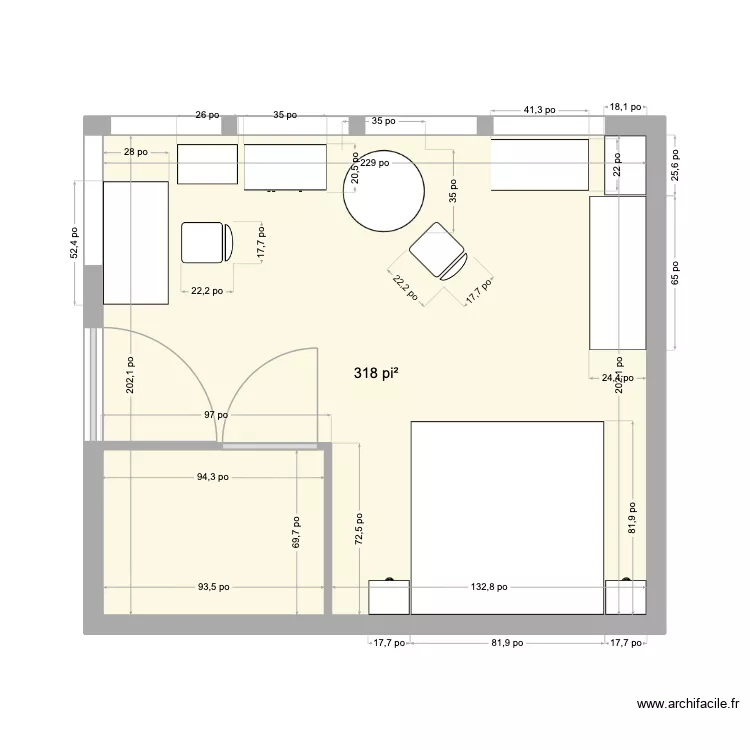 Aviva - Chambre. Plan de 1  et 30 m²