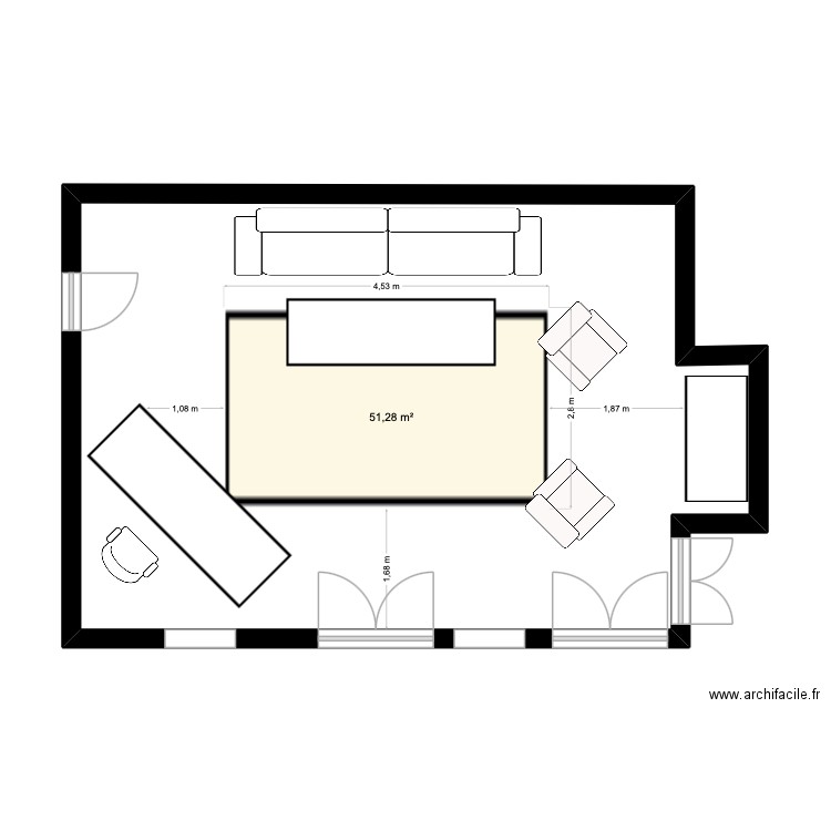 Marssac entrée. Plan de 1 pièce et 51 m2