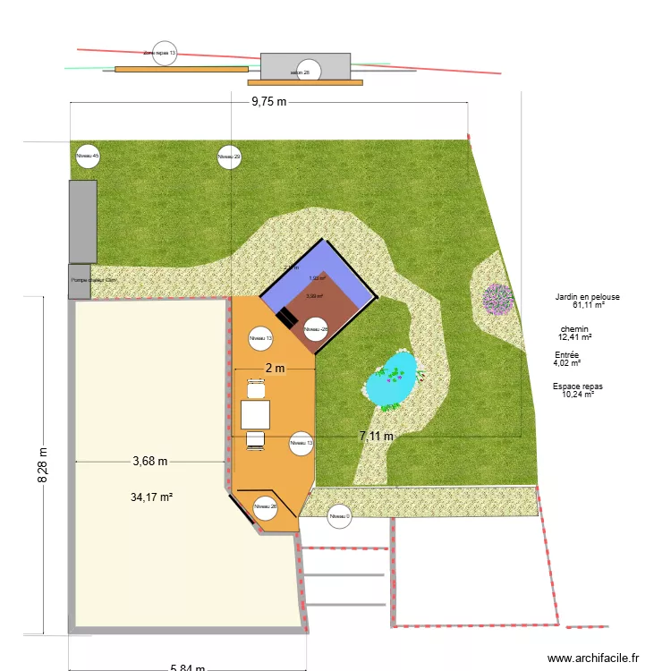 terrasses et eau v2. Plan de 1  et 34 m²