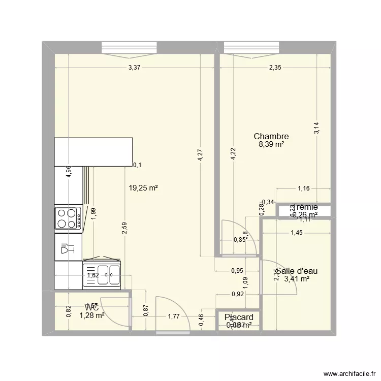 STUDIO THEO janvier 2026 Version linou. Plan de 6 pièces et 33 m²