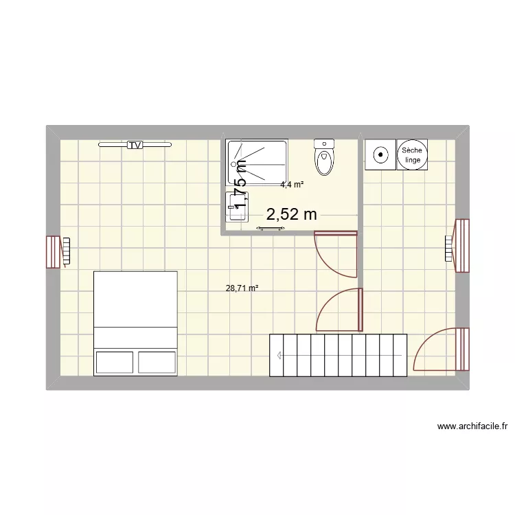 saint paul rdc. Plan de 2 pièces et 33 m²