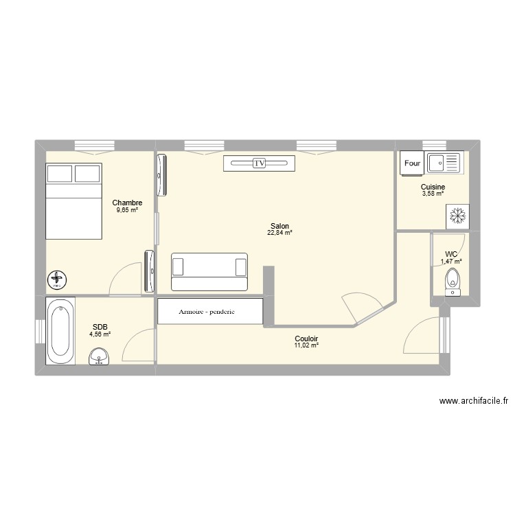 Nanterre. Plan de 6 pièces et 53 m2