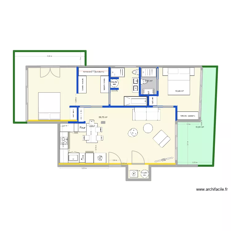 4 CIRODDE - avec mobilier cuisine 2. Plan de 4  et 84 m²