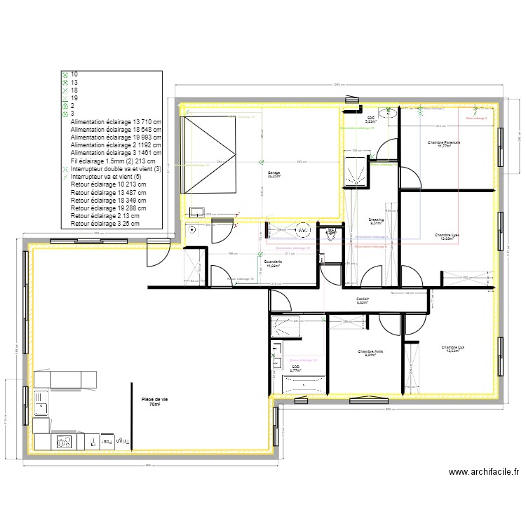 Electricité Luminaire 1 luminaire. Plan de 11 pièces et 185 m2