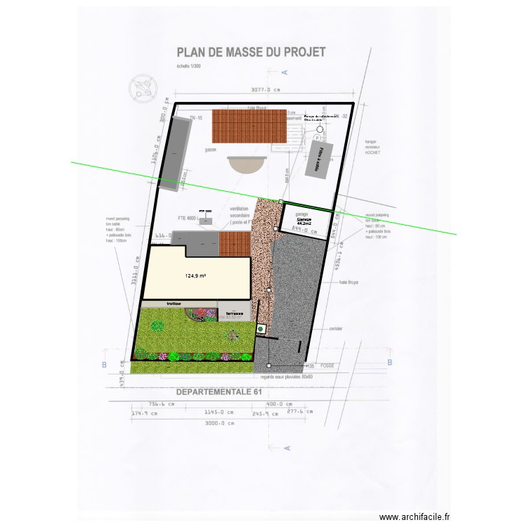 Plan de masse actuel. Plan de 3 pièces et 188 m2