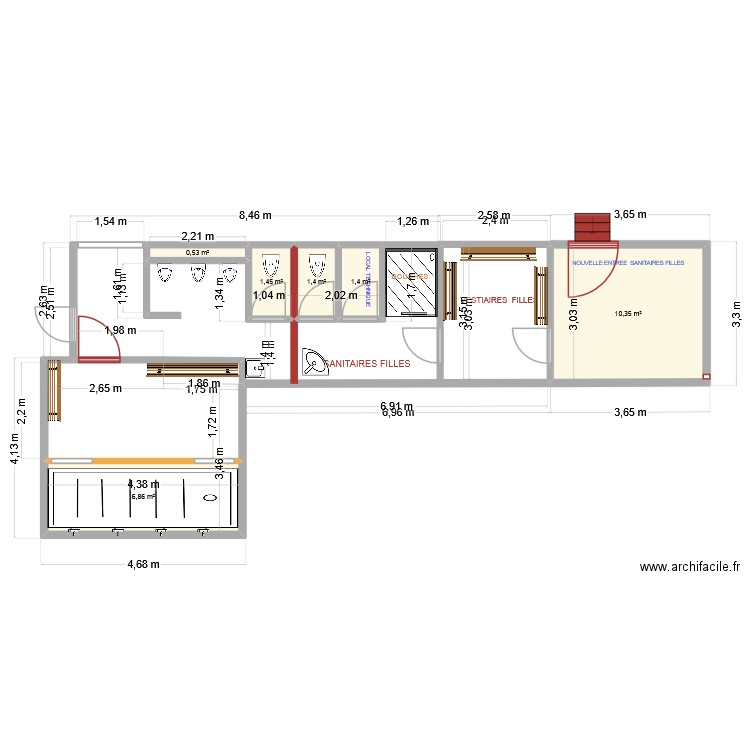 WATELET  PROGET. Plan de 6 pièces et 22 m2