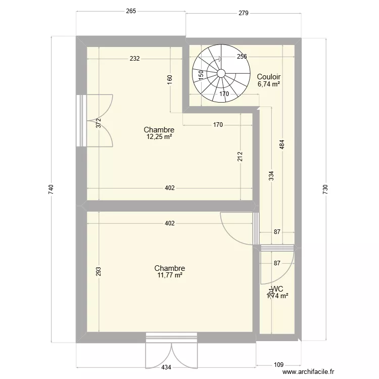 r+1. Plan de 4  et 33 m²