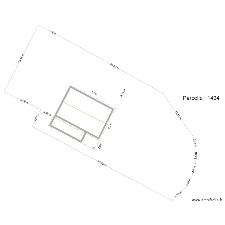 Plan de masse avant projet. Plan de 1 pièce et 88 m2