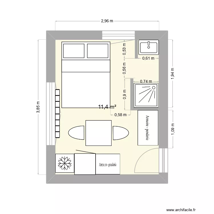 chambre rdc g. Plan de 1  et 11 m²