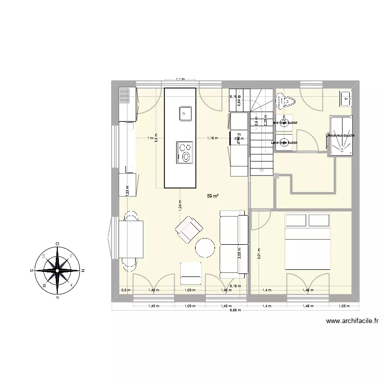 Projet V3. Plan de 1  et 59 m²