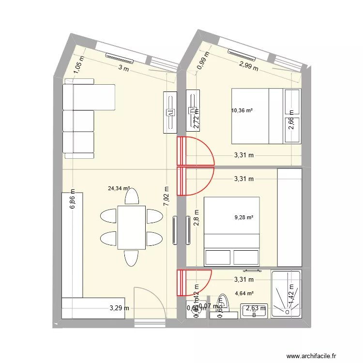 Avoriaz - Le Snow - T2 - V2. Plan de 4  et 49 m²