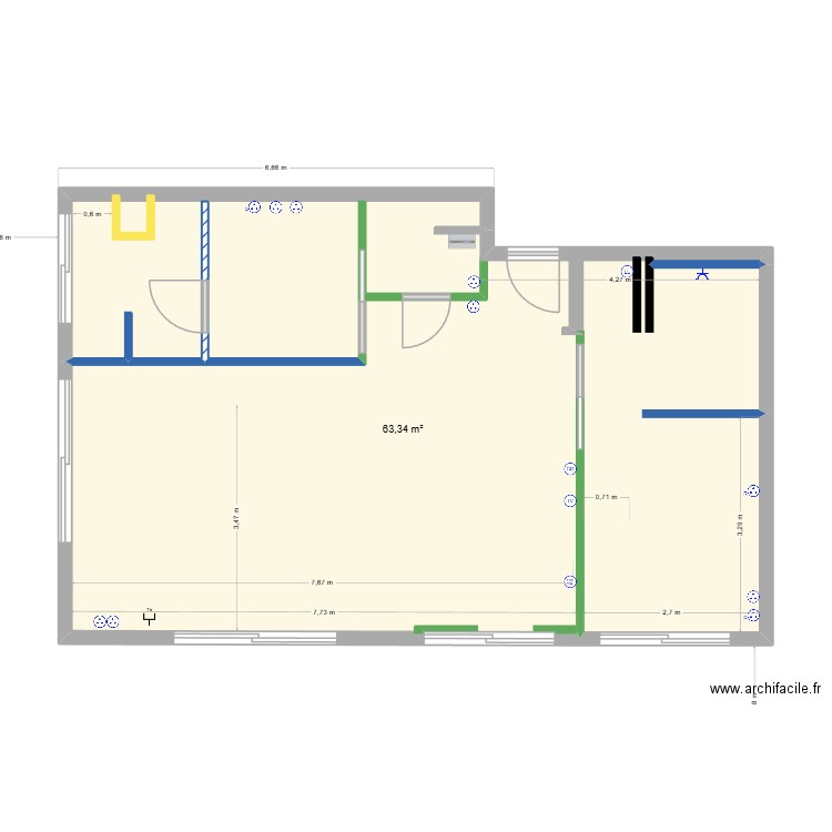 IMMEUBLE RUSSE PLAN 11 Electricité Basse. Plan de 1 pièce et 63 m2