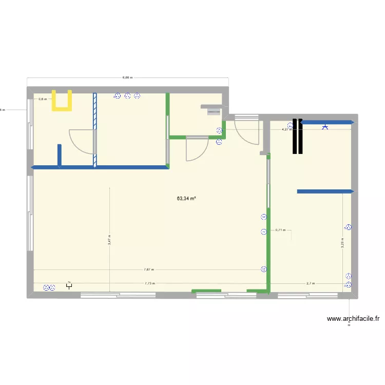 IMMEUBLE RUSSE PLAN 11 Electricit&eacute; Basse. Plan de 1 pièce et 63 m²