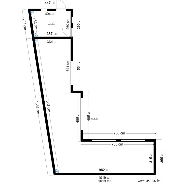 Plan pool house. Plan de 2 pièces et 76 m2