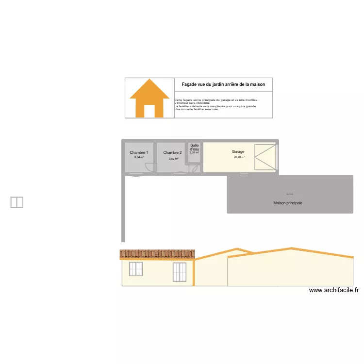 Garage futur. Plan de 5  et 74 m²