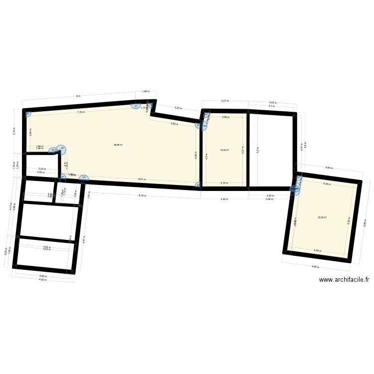 Dour 1. Plan de 3 pièces et 97 m2