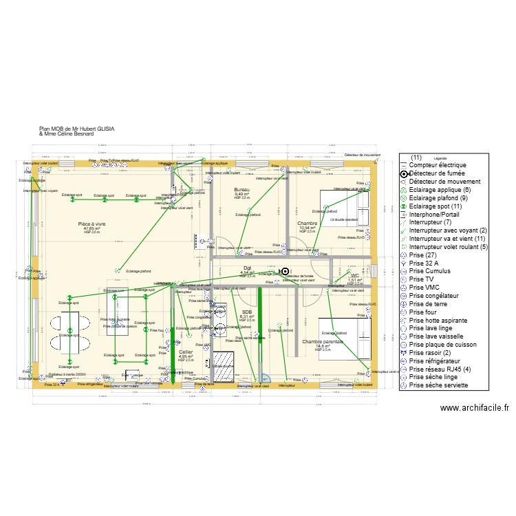 plan éléctricité 2. Plan de 8 pièces et 100 m2