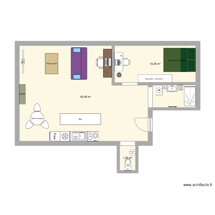 TEST ENORA. Plan de 3 pièces et 52 m2