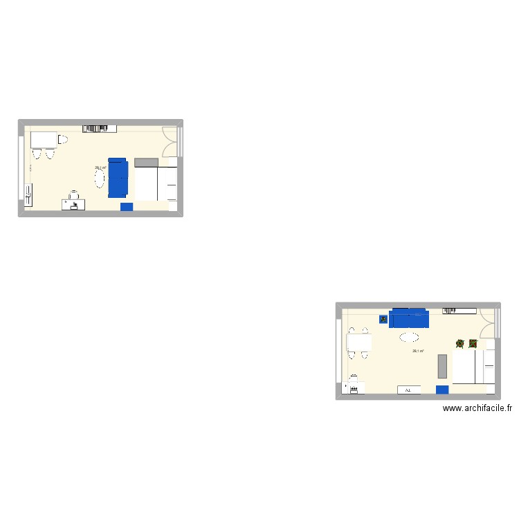 2P sceaux. Plan de 2 pièces et 58 m2