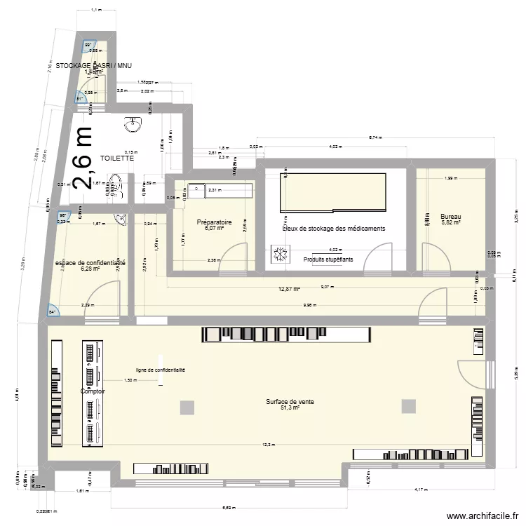 Plan 2 future pharmacie Vecchio. Plan de 6 pièces et 84 m²