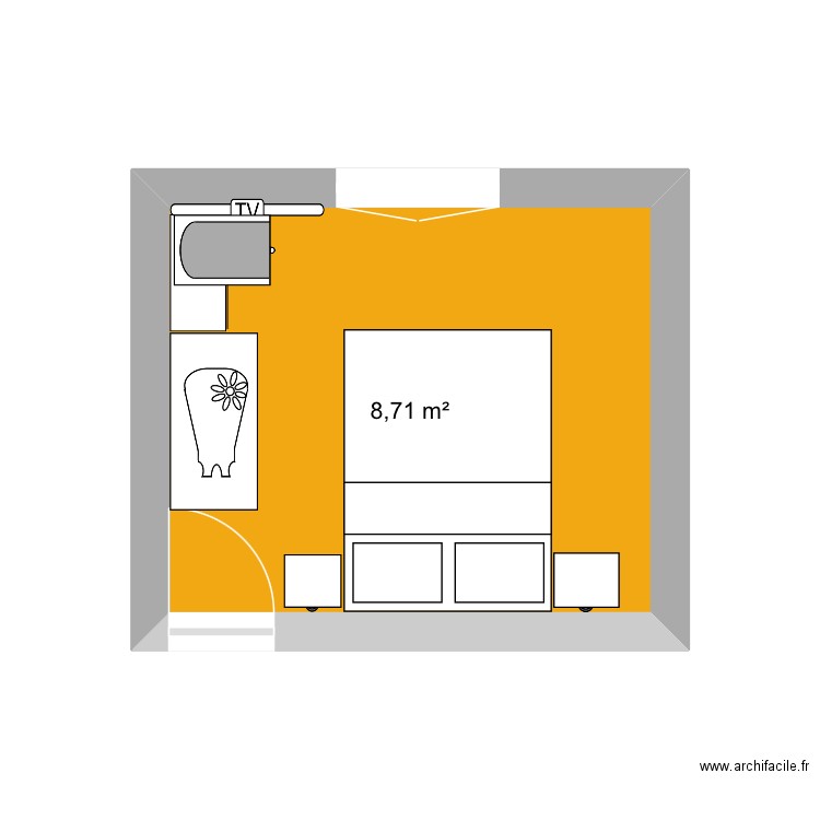 Chambre 2. Plan de 1 pièce et 9 m2