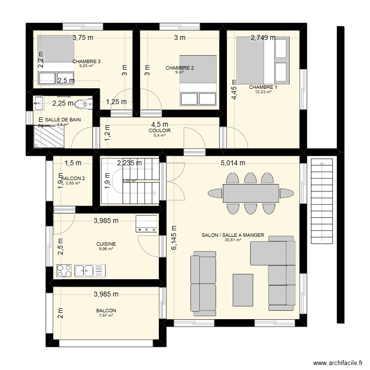 PLAN ETAGE. Plan de 10 pièces et 96 m2