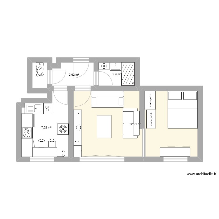 appart meuble. Plan de 5 pièces et 36 m2