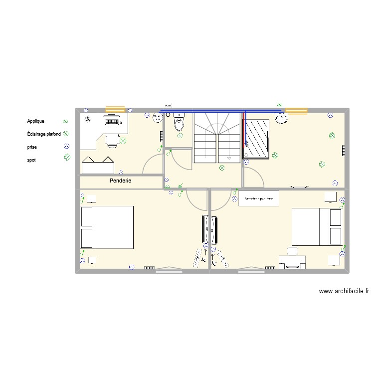 étage complet. Plan de 8 pièces et 56 m2