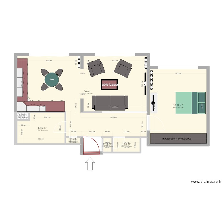 ébauche F2. Plan de 7 pièces et 61 m2