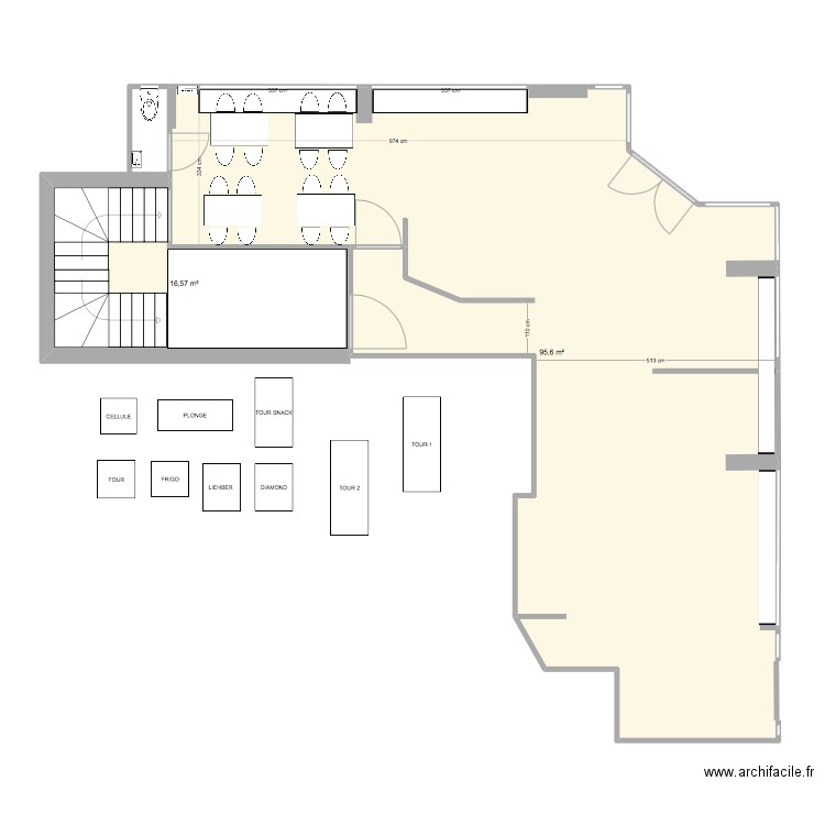 Patisserie Labs labs. Plan de 2 pièces et 112 m2