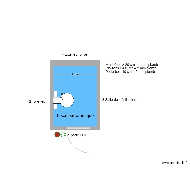 30693 Local panoramique. Plan de 1 pièce et 3 m2