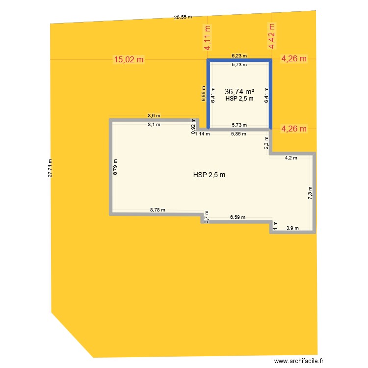 PlanDeMasseAvecExtension. Plan de 2 pièces et 198 m2