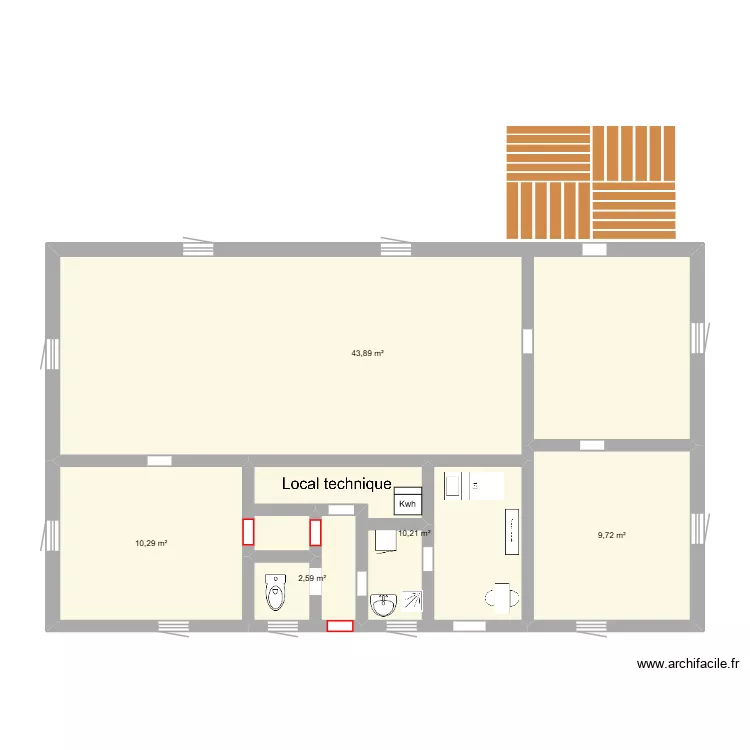 Couvoir. Plan de 5  et 77 m²