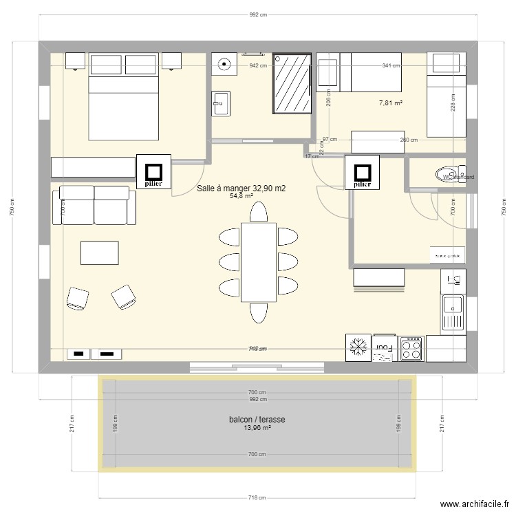 rochail 2 chambres mai24. Plan de 3 pièces et 88 m2