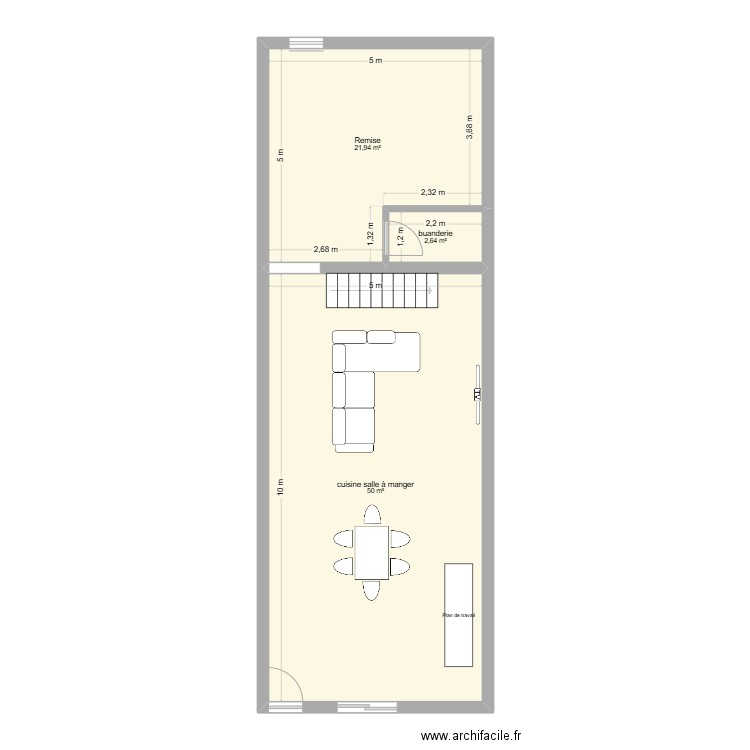 maison haut vrai. Plan de 3 pièces et 75 m2