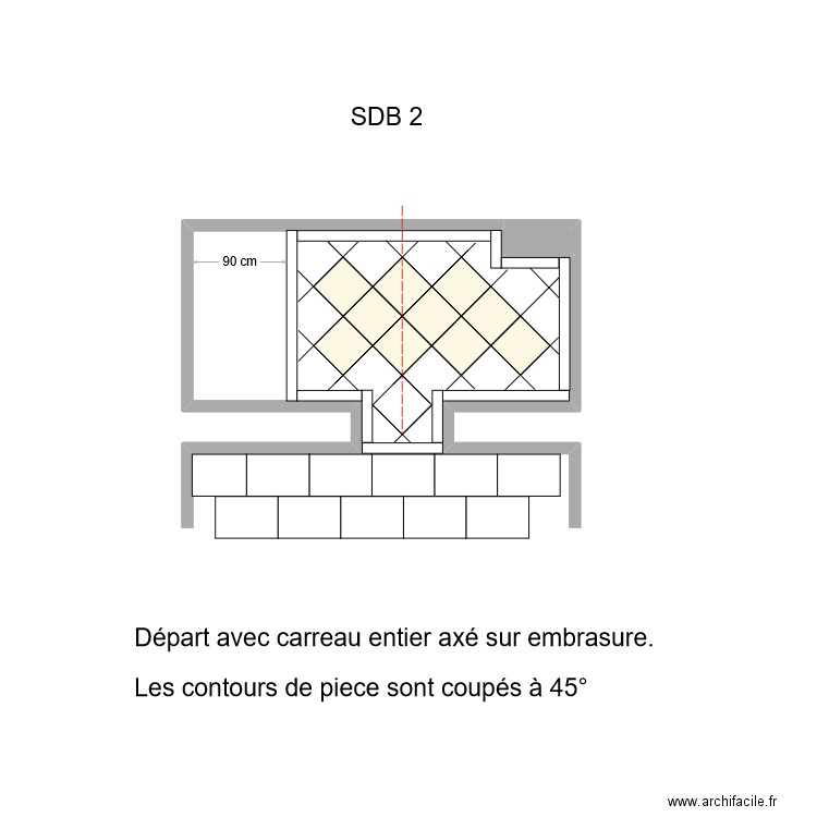 SDB 2 Calepinage avec porte dans embrasure. Plan de 1 pièce et 0 m2