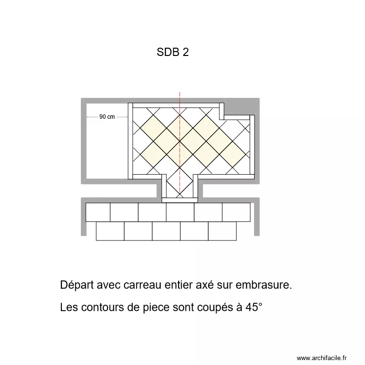 SDB 2 Calepinage avec porte dans embrasure. Plan de 
