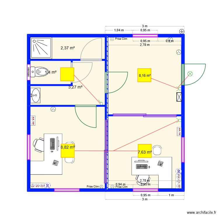 TAKAMATSU Jean-Louis. Plan de 6 pièces et 32 m2
