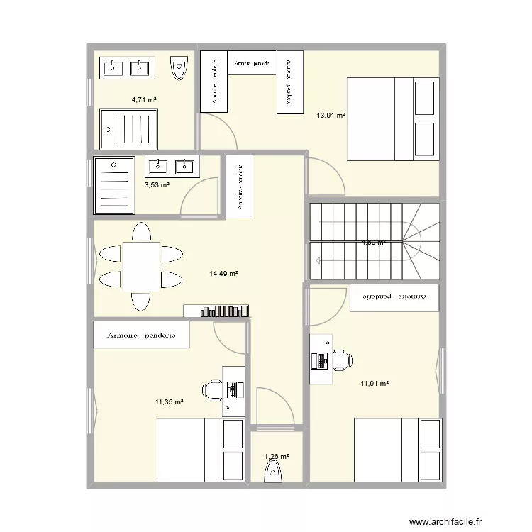 plan coco premier &eacute;tage. Plan de 8  et 66 m²