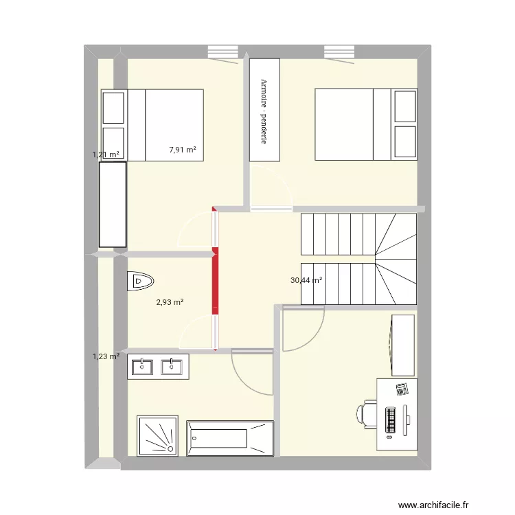 Etage. Plan de 5  et 44 m²