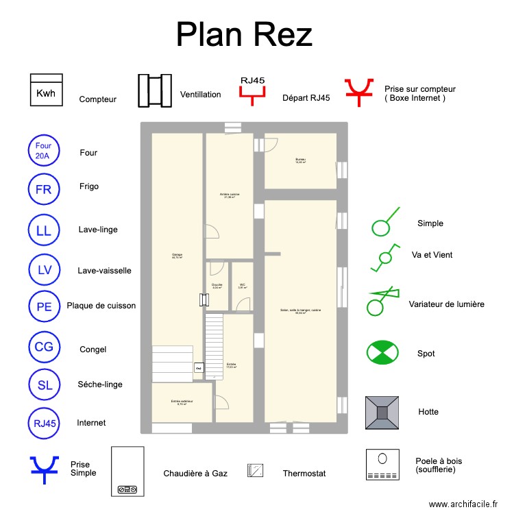 Rez. Plan de 8 pièces et 171 m2