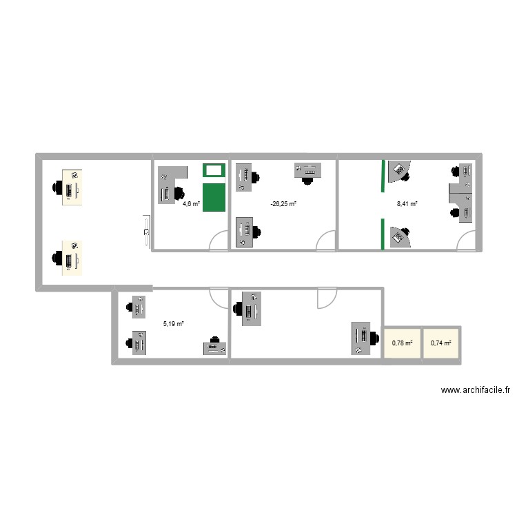 1er plane. Plan de 6 pièces et 26 m2